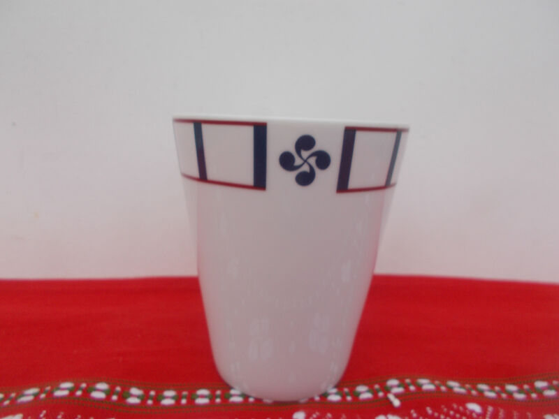 6 blue and red Basque mugs in porcelain