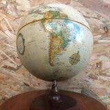 Old globe world map with arch + vintage wood base