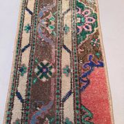 Small vintage Turkish rug 37x110 cm, short runner, shabby, mini carpet 2555