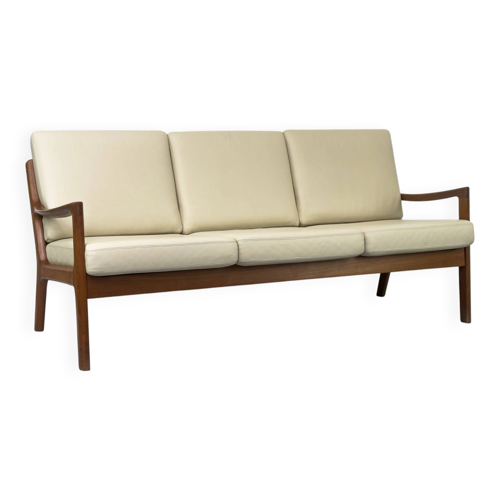 3-Seater Senator Sofa in Leather and Teak by Ole Wanscher for Cado, 1977