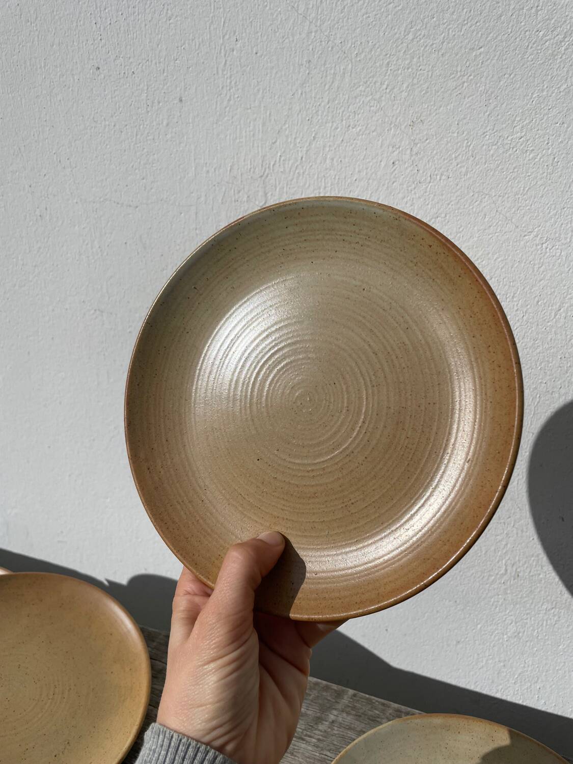 5 assiettes en dessert en grès beige