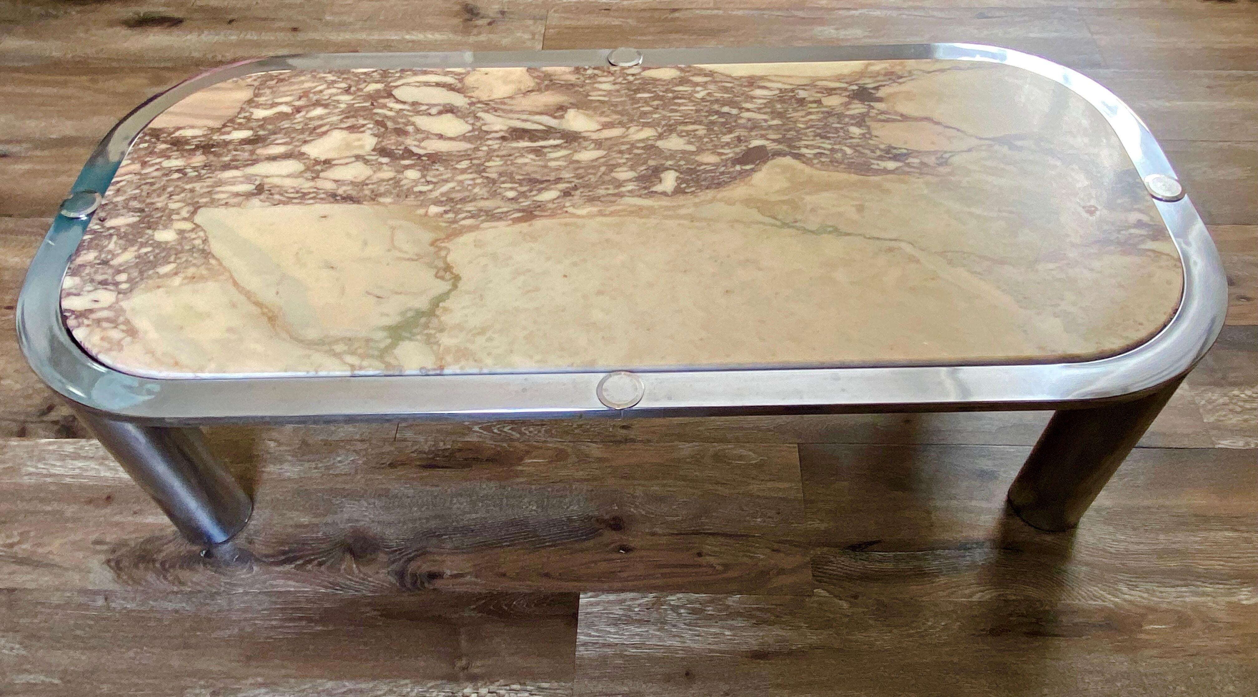 Marble table feet chrome steel vintage Italian