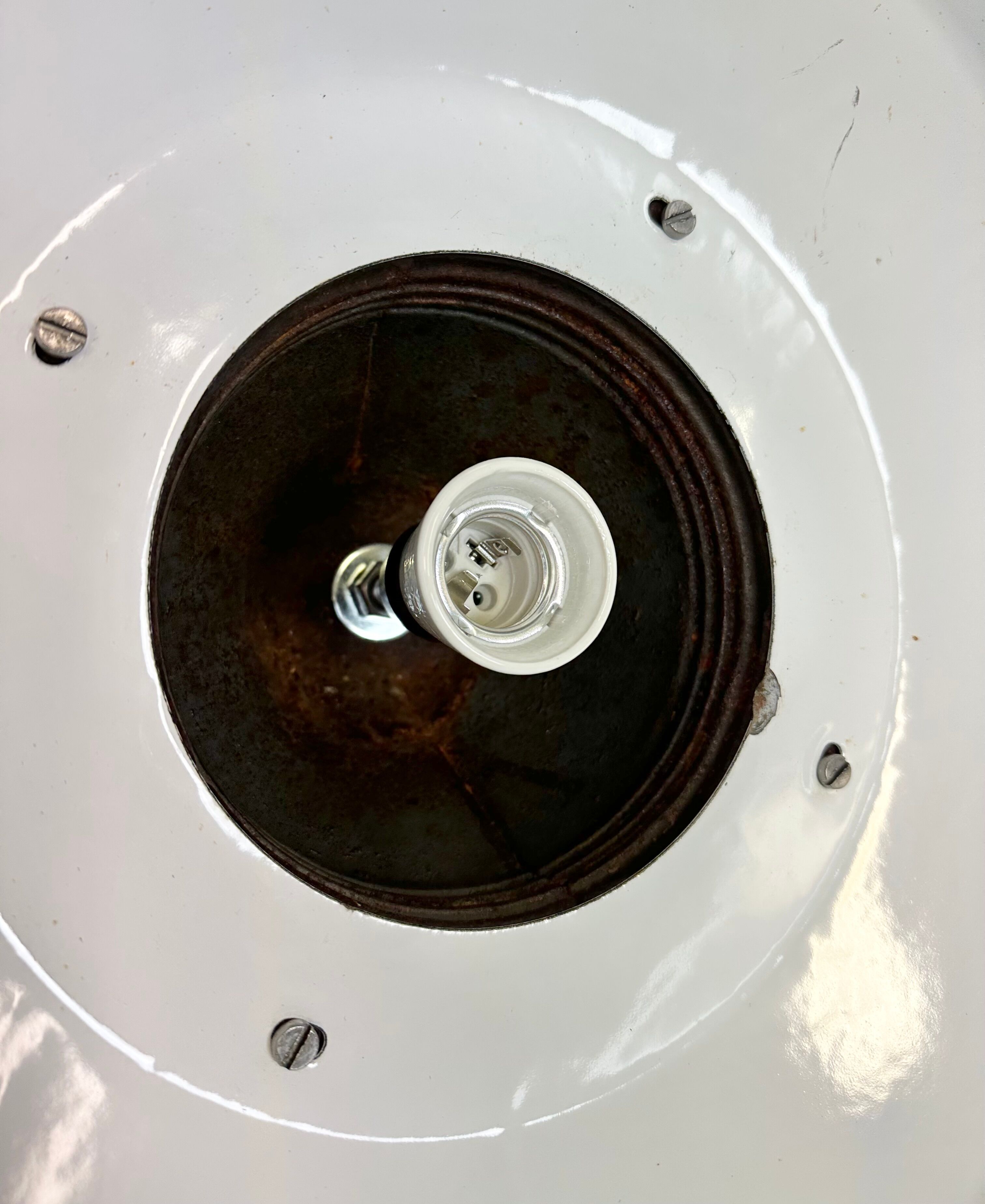 Industrial White Enamel and Cast Iron Pendant Light, 1960s