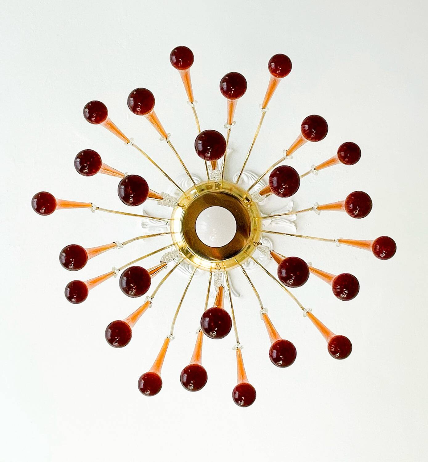 Lustre cascade vintage |  26 gouttes en verre ambré