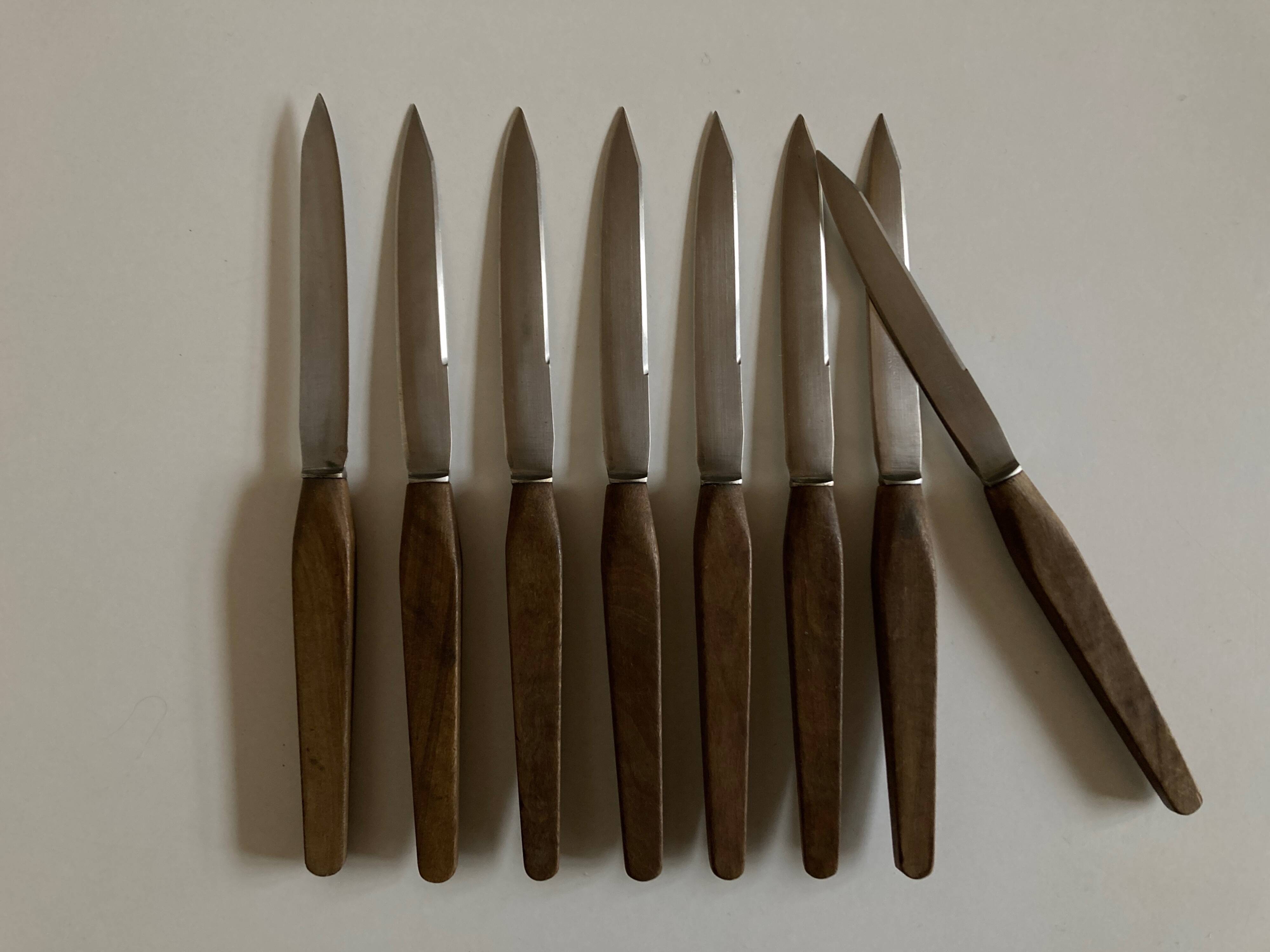 Set of 8 Scandinavian table knives 1960 wooden handle
