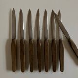 Set of 8 Scandinavian table knives 1960 wooden handle