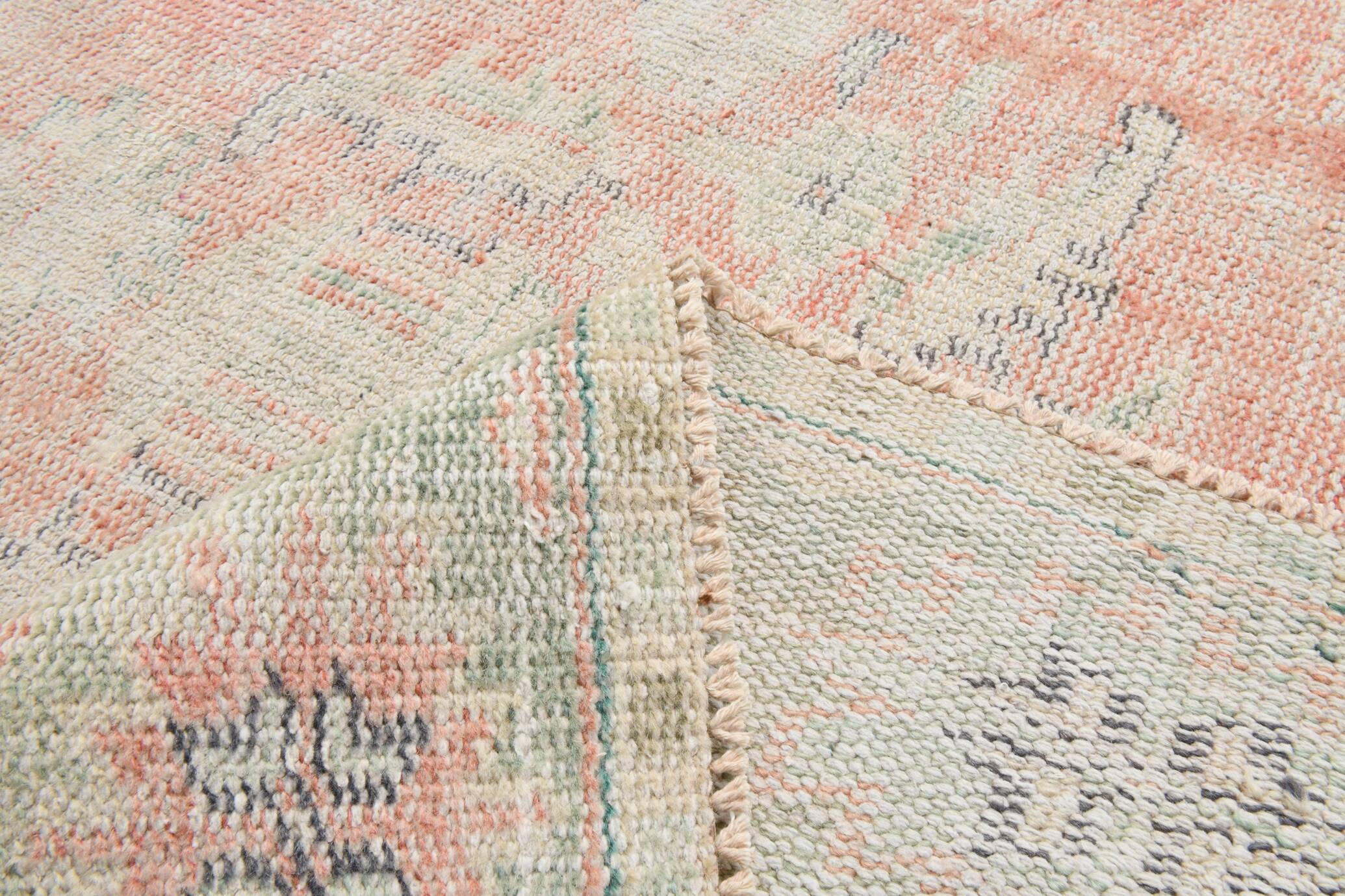 Tapis Oushak Vintage Corail Beige Pastel, 215x319 Cm