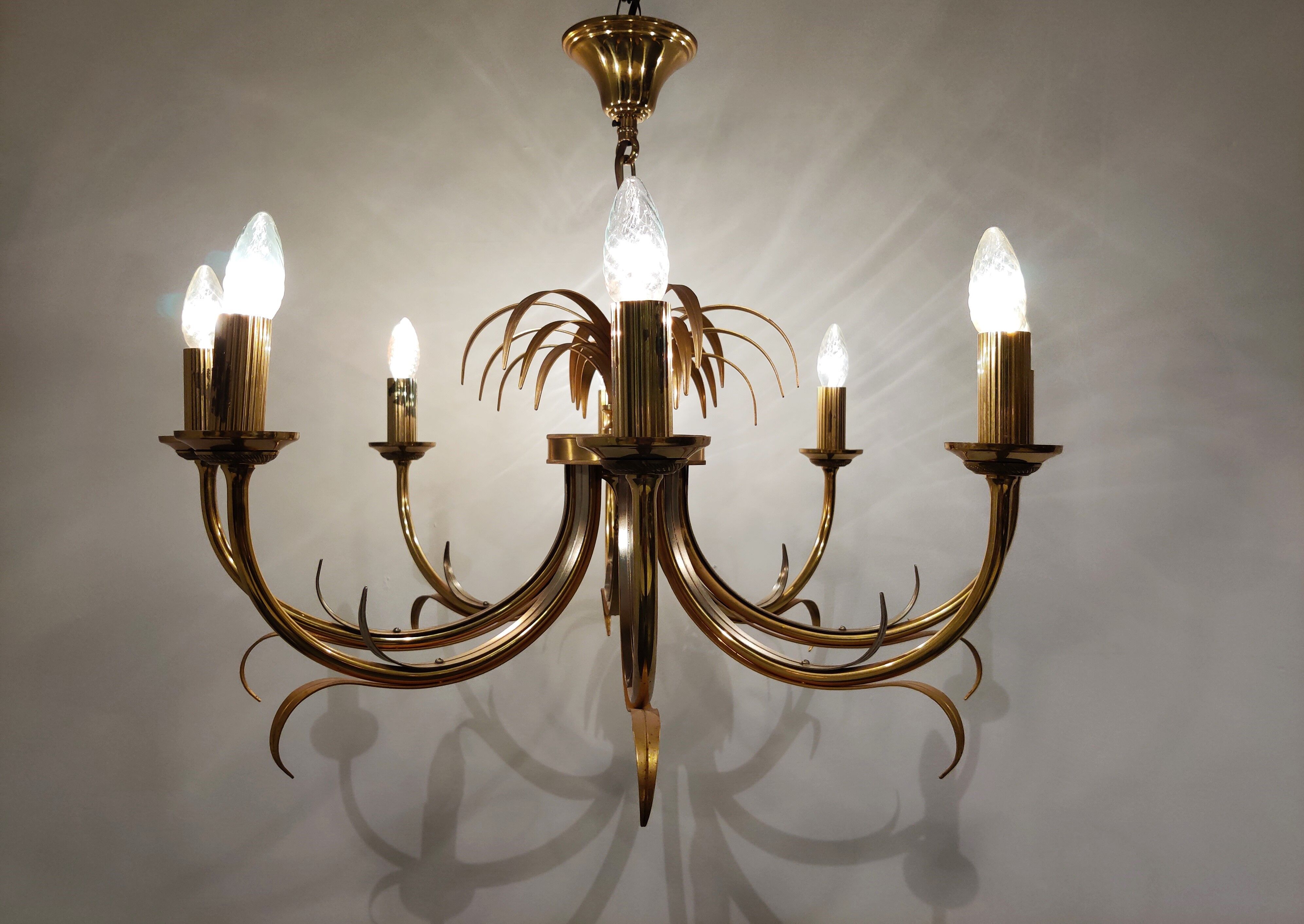 Brass and chrome pineapple chandelier, 1970s