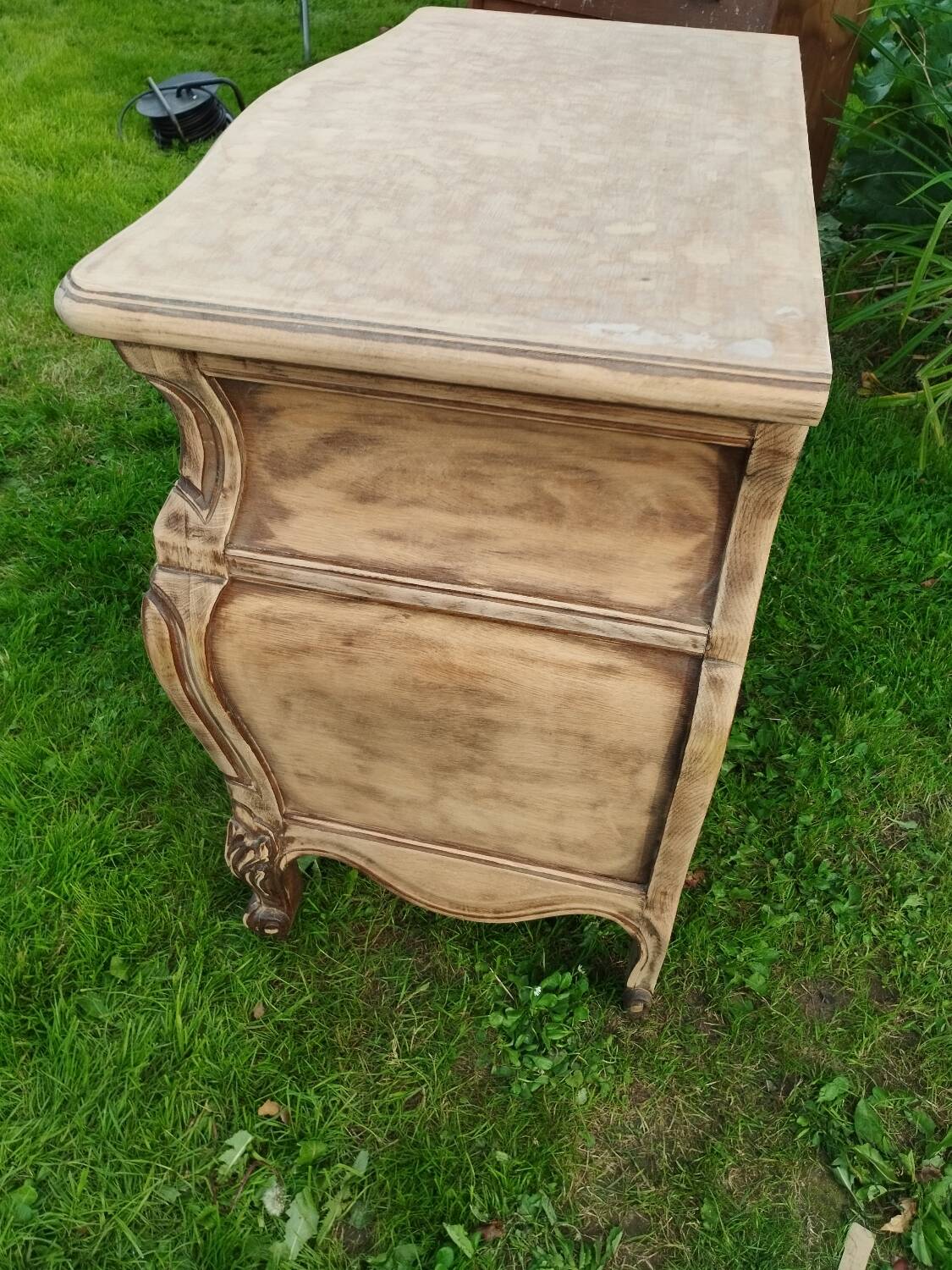 Antique Louis XVI style chest of drawers with wooden top