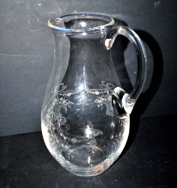 Pichet carafe ancien panier ruban Louis XVI gravure acide pantogravure