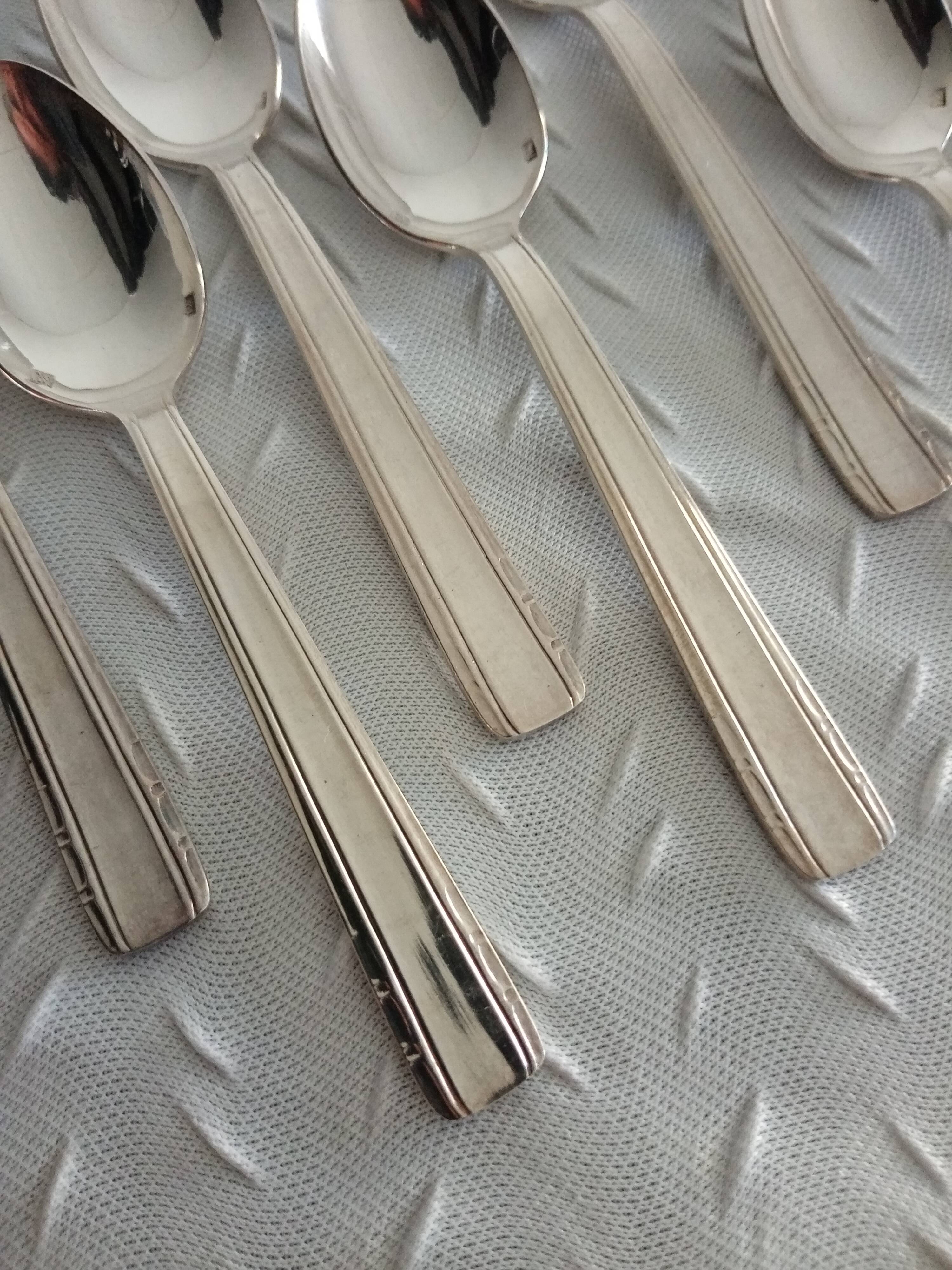 12 moka spoons in silver metal art deco