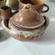 Vintage stoneware country house brunch service – teapot and bowls