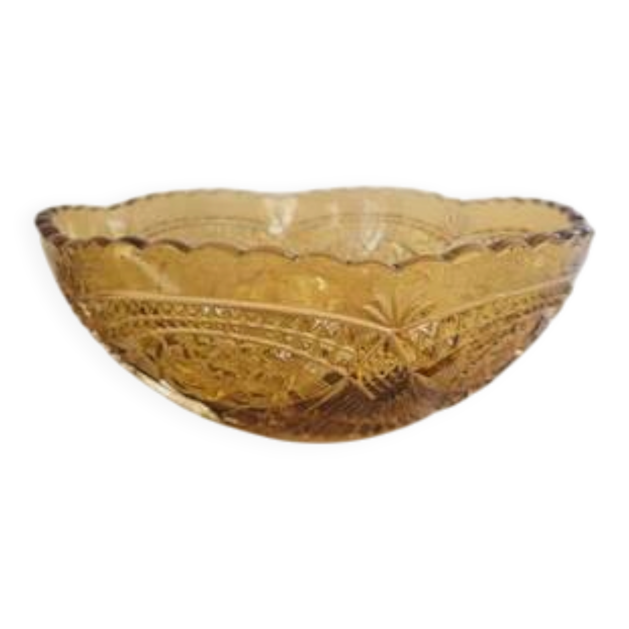 Vintage pressed glass salad bowl amber Belgium - Art Deco style