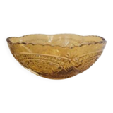 Vintage pressed glass salad bowl amber Belgium - Art Deco style