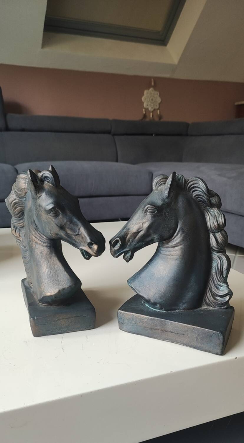 Pair of Horse Bookends with Flaming Manes. Ceramic.