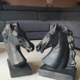 Pair of Horse Bookends with Flaming Manes. Ceramic.