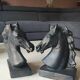 Pair of Horse Bookends with Flaming Manes. Ceramic.