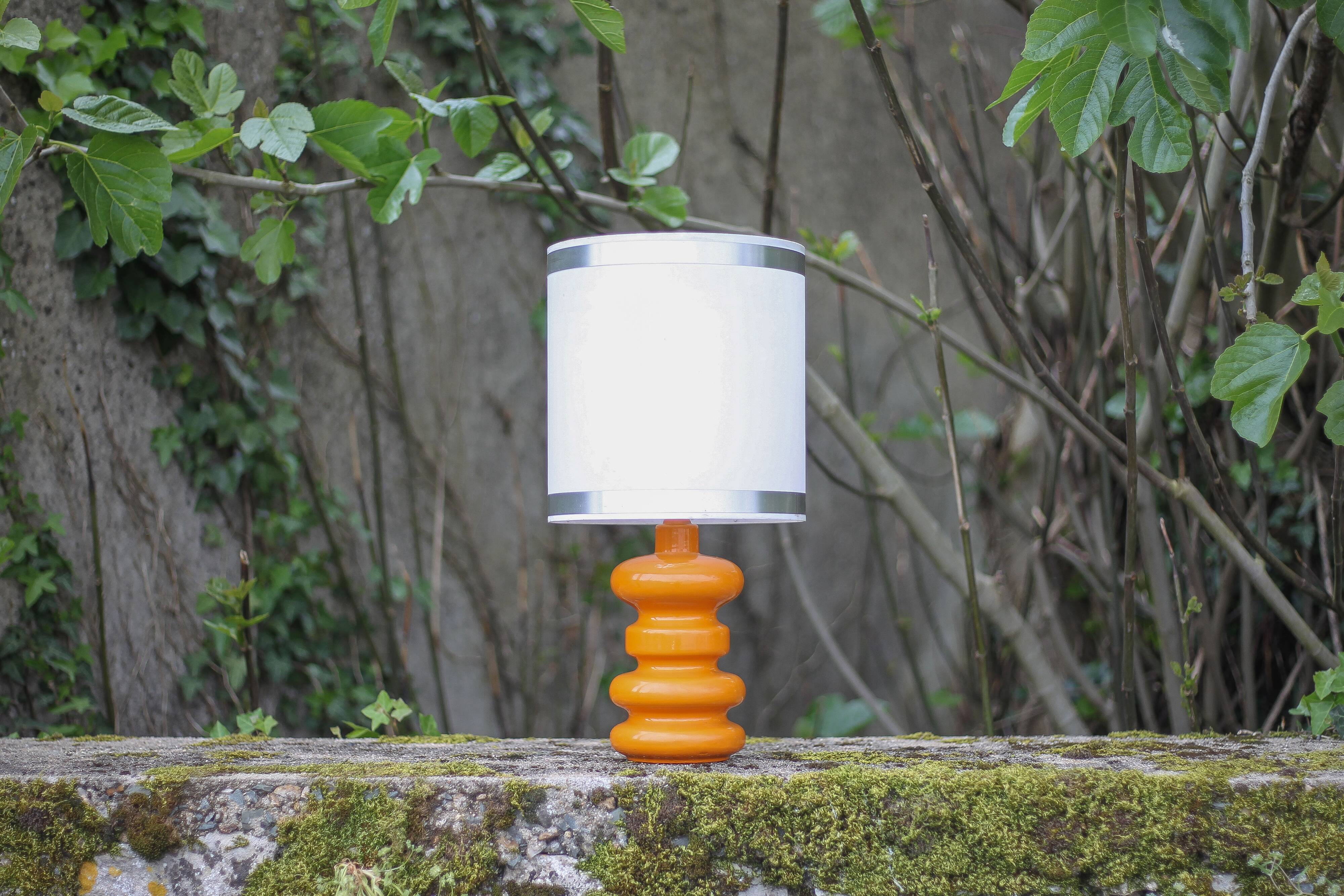 Bedside lamp, vintage table lamp, orange ceramic lamp with plastic lampshade, 70's