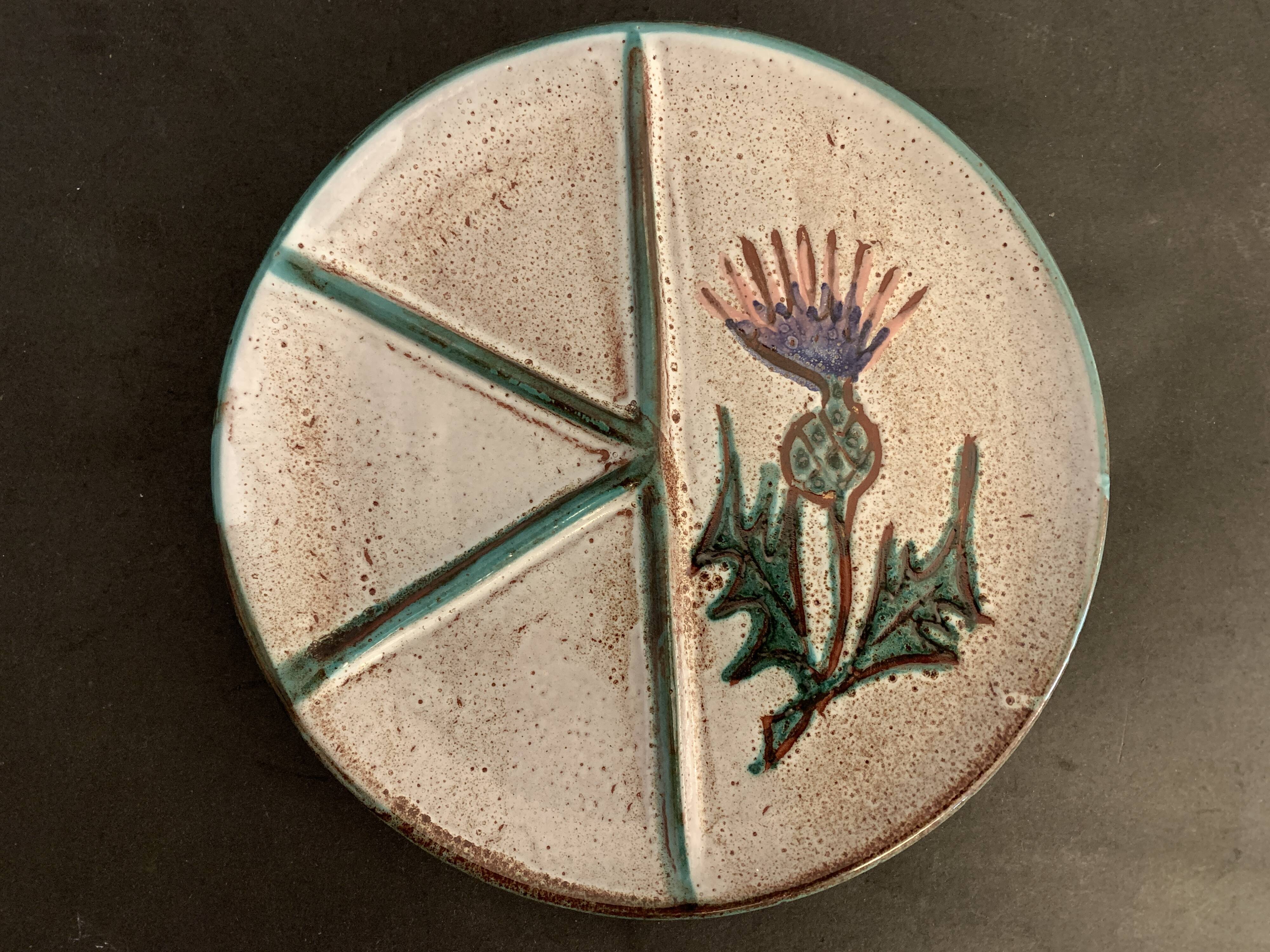 6 ceramic plates, model chardons, Daniel Etienne, Vallauris, 1970