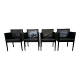 Fauteuils vintage modernistes en cuir noir par Arnold Merckx pour Arco, années 1980, lot de 4