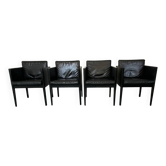 Vintage modernist black leather armchairs by Arnold Merckx for Arco, 1980s, set of 4