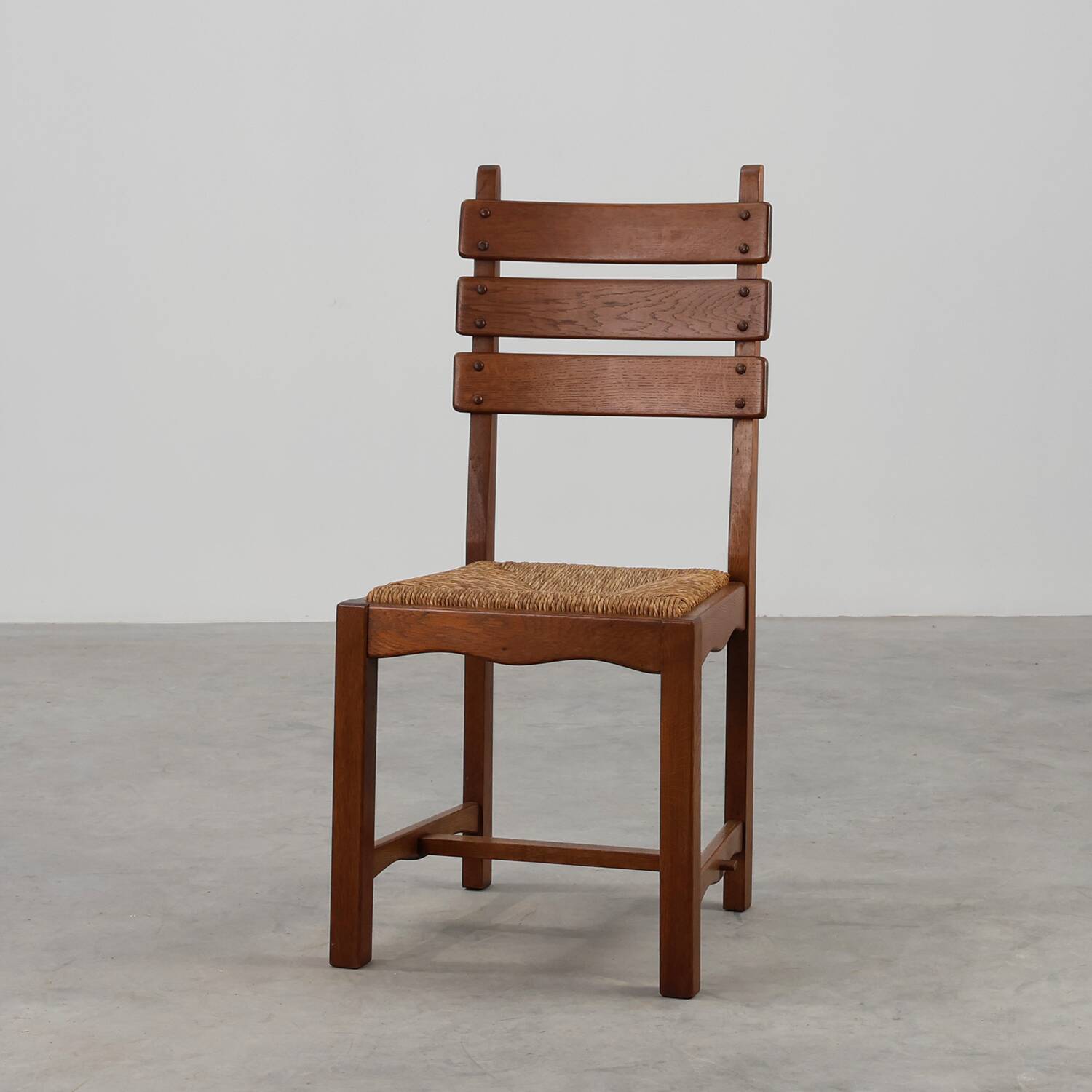 1960s Belgian Mid-Century Chair in Oak and Wicker, Brutalist Style