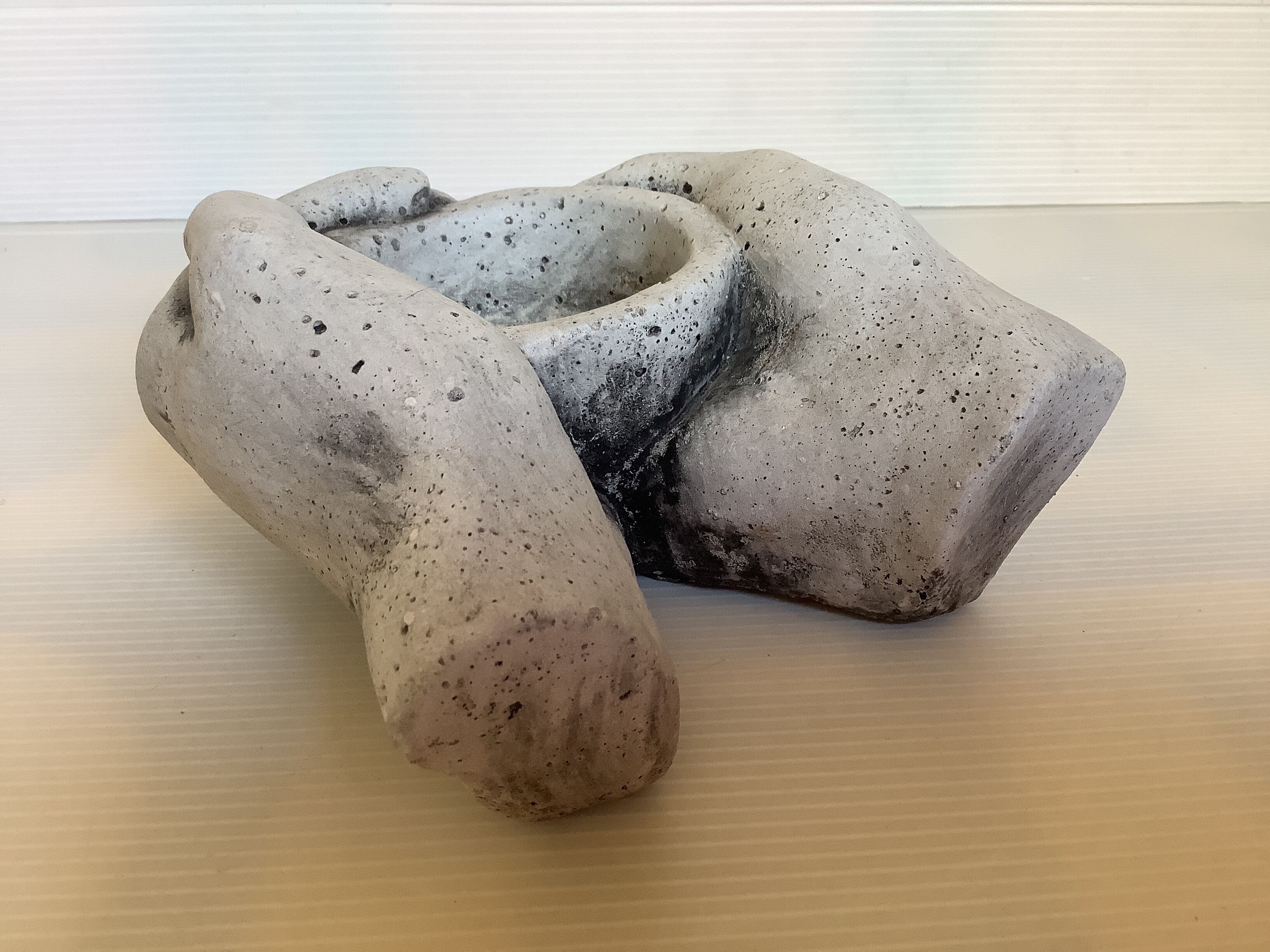 Hand candle holder gray black stone