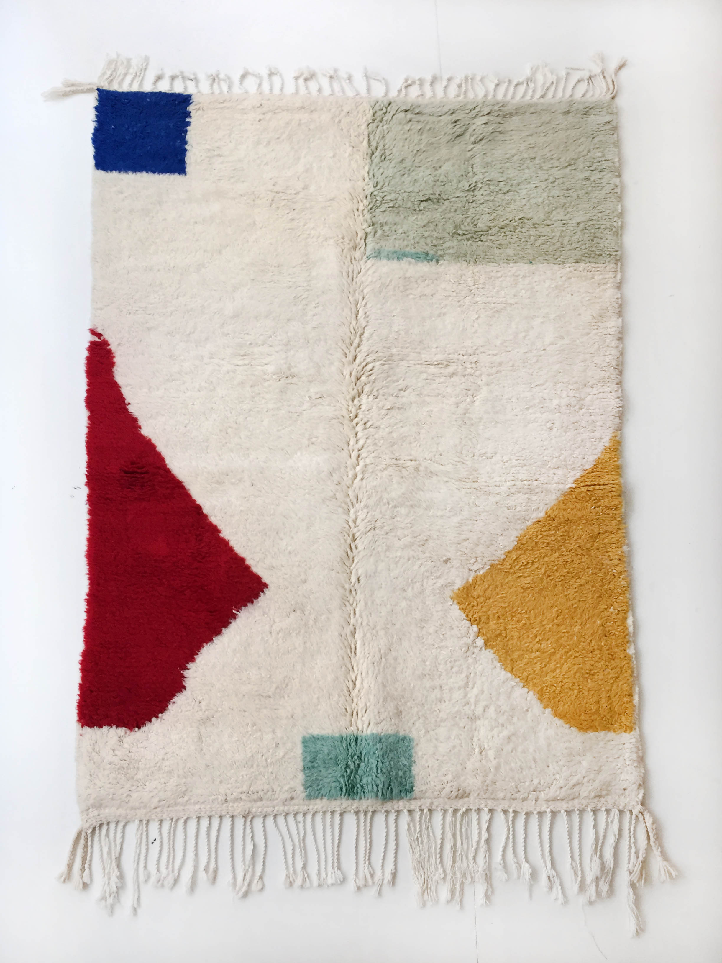 Moroccan Berber carpet blessed ouarain ecru with colorful patterns 255x156cm