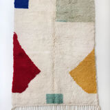 Moroccan Berber carpet blessed ouarain ecru with colorful patterns 255x156cm