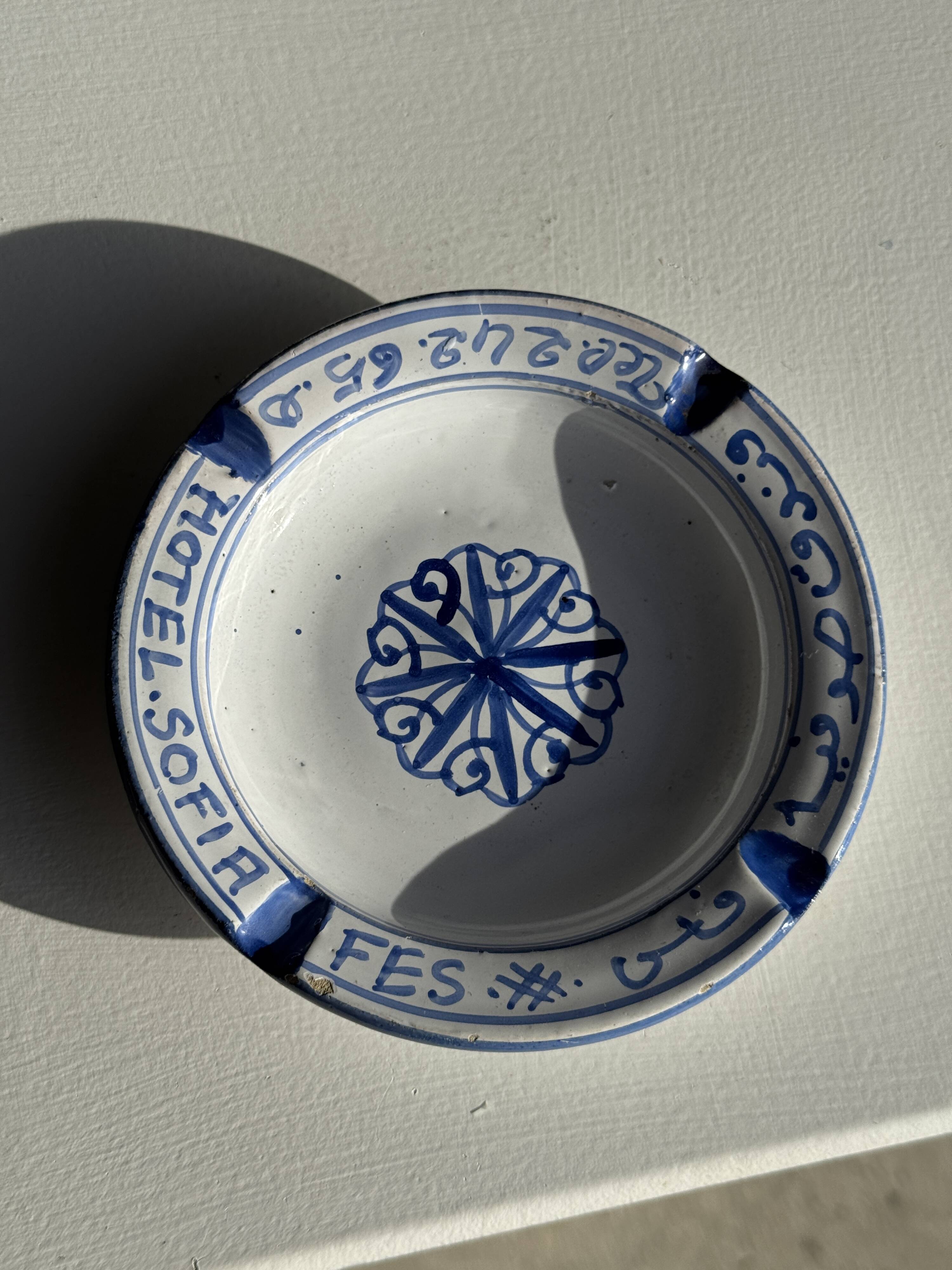 Blue and white ashtray from the Sofia Hotel in Fes D13