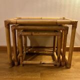 Tables gigognes vintage en rotin et bambou