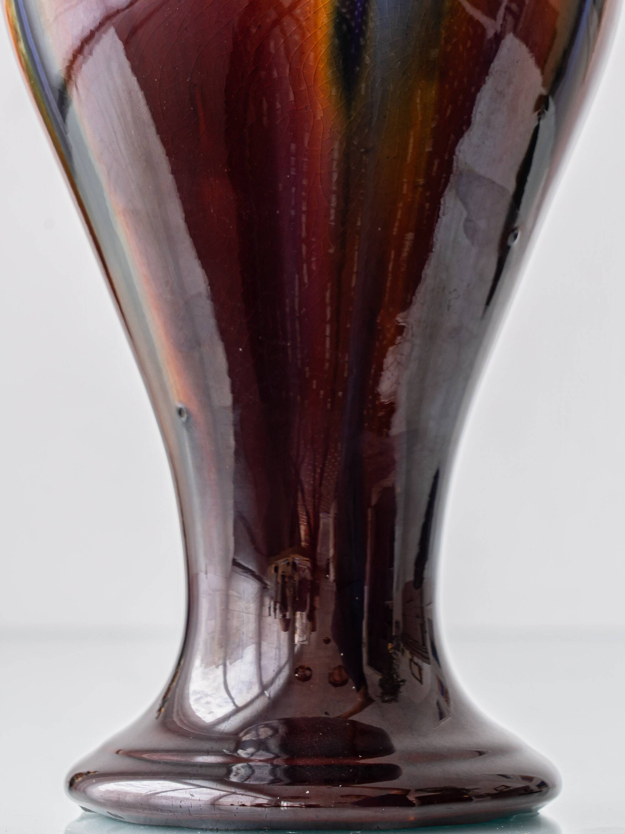 Belgian Art Deco Ceramic Table Lamps, Pair, Flambé Drip Glaze, New Silk Shades