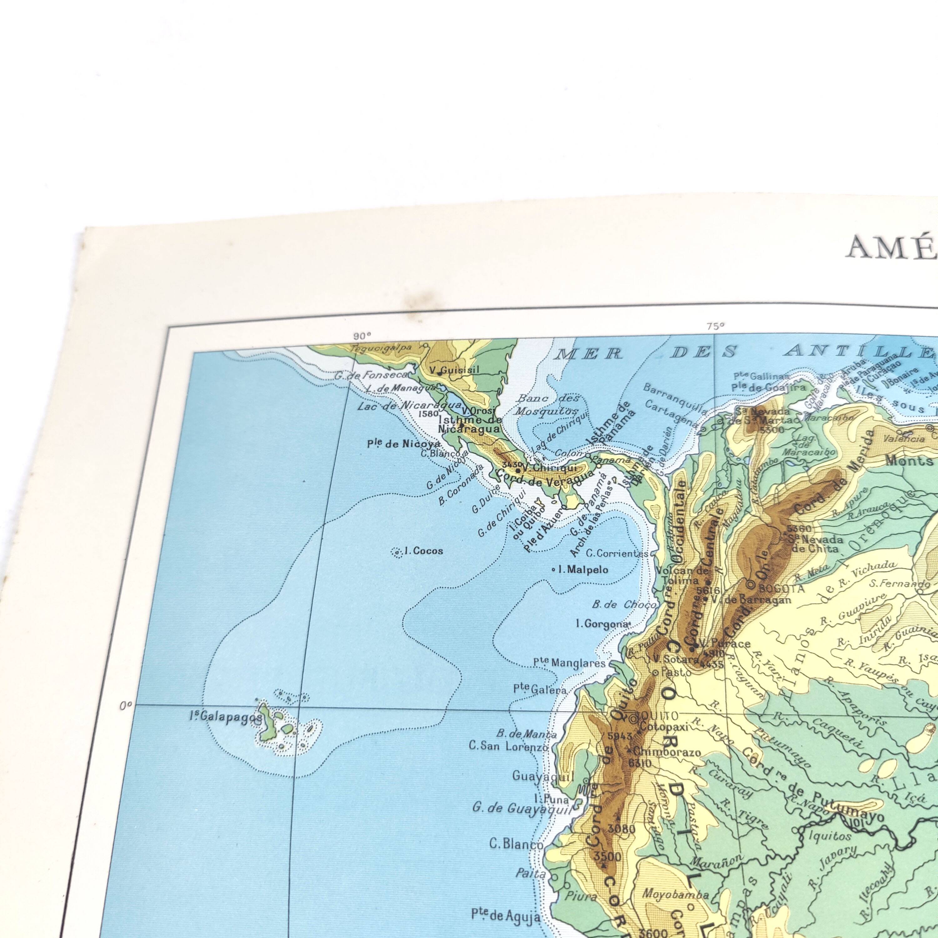 Carte de Amérique du Sud vintage de 1950