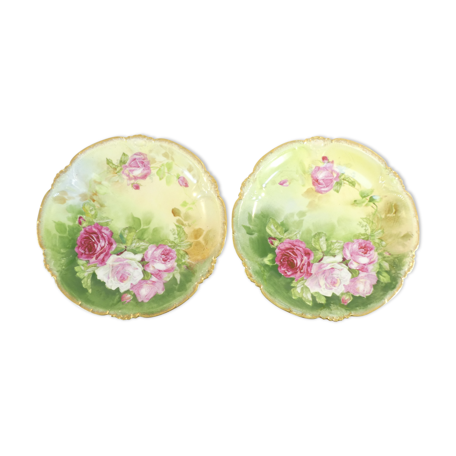 Pair of limoges porcelain plate ''Mandavy de mavaleix'' rose decoration