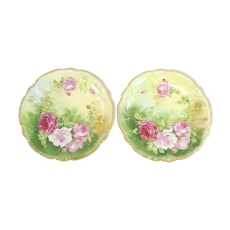 Pair of limoges porcelain plate ''Mandavy de mavaleix'' rose decoration