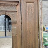 19th-century solid oak entrance door with three openings, including frame.