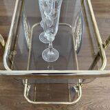 Brass and smoked glass bar trolley, 2 trays