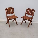 Pair of dejou chairs in solid pine, france 1950