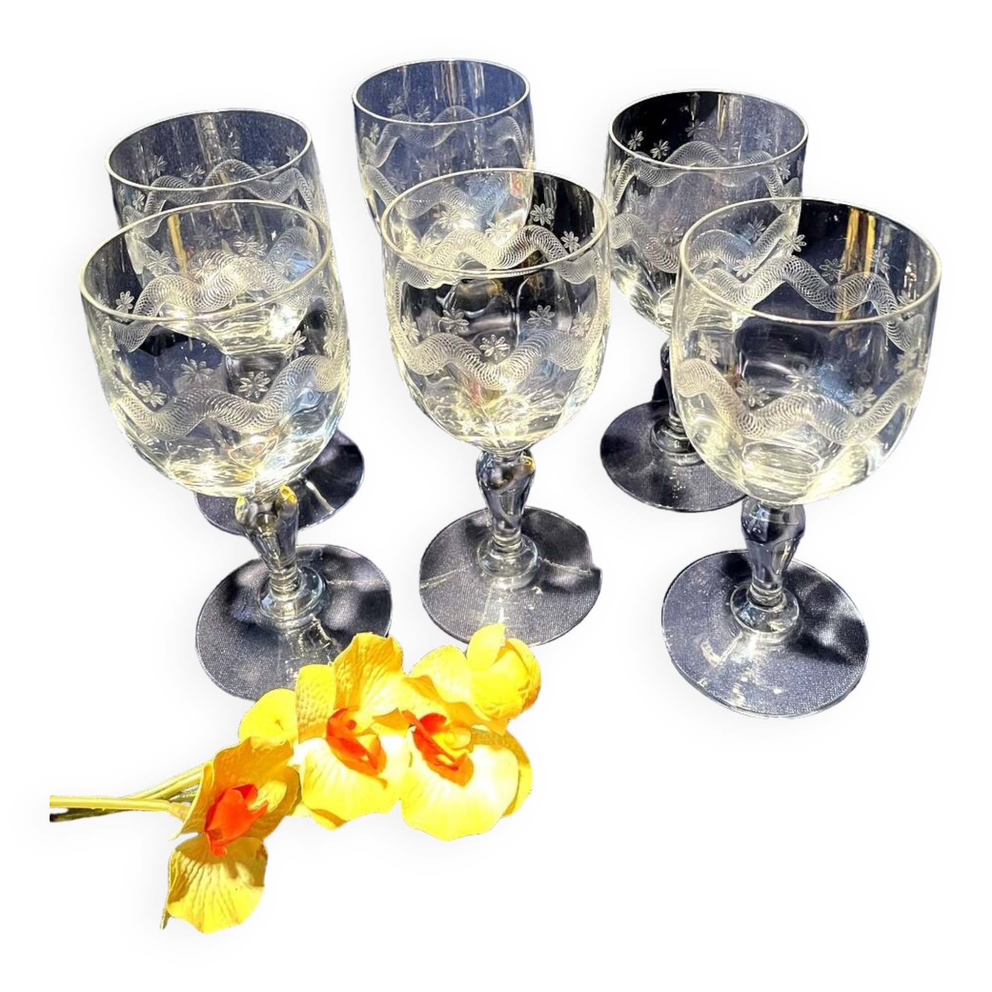 Set of 6 water glasses in engraved glass vierzon emma model