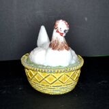 Portieux painted opaline glass hen candy box