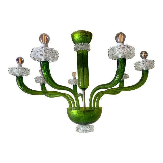 Contemporary Green Murano Glass Chandelier With Trasparent Rostrato Boubeches