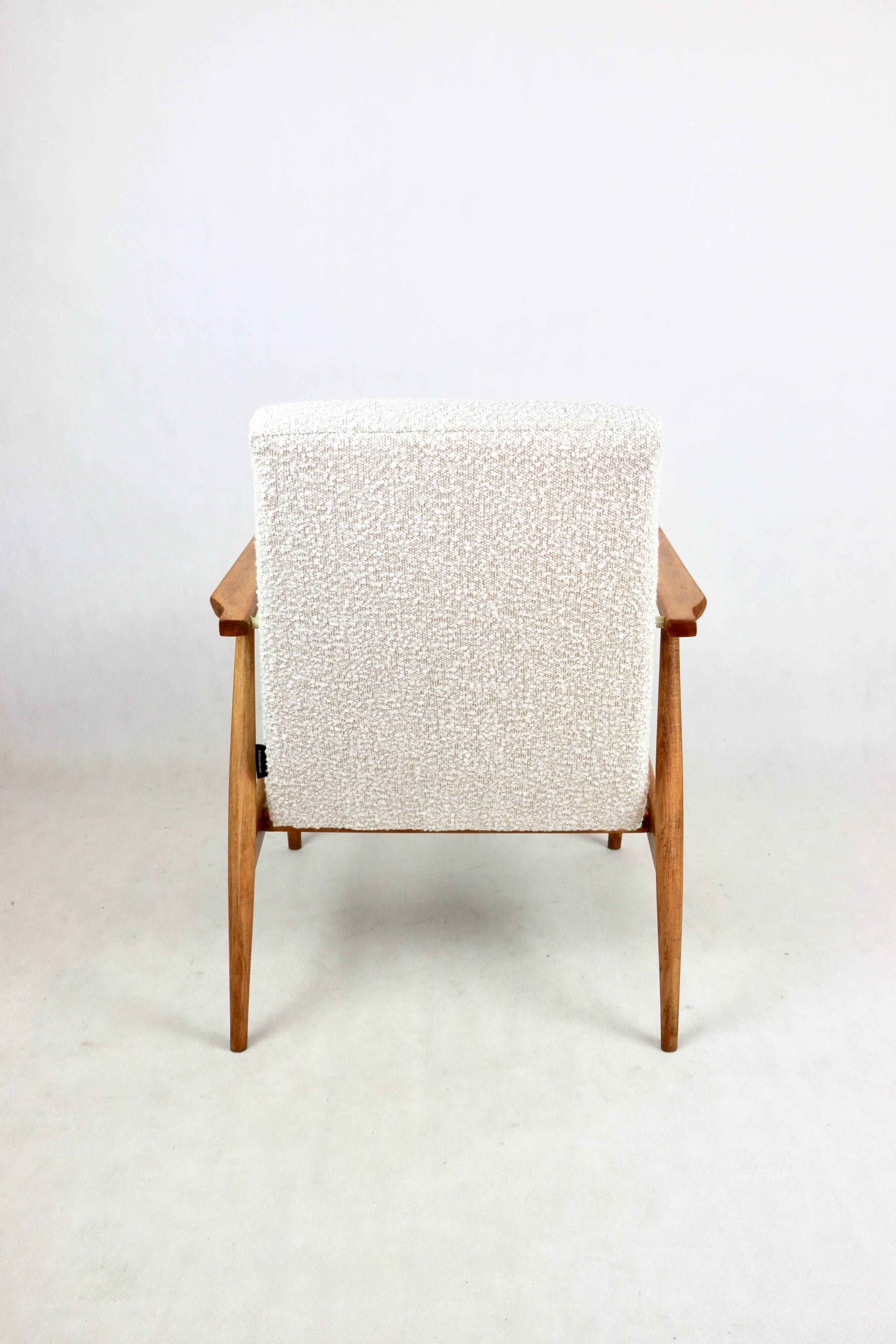 Armchair 'Lis', 1970s, white boucle, design by Henryk Lis - natural beech wood