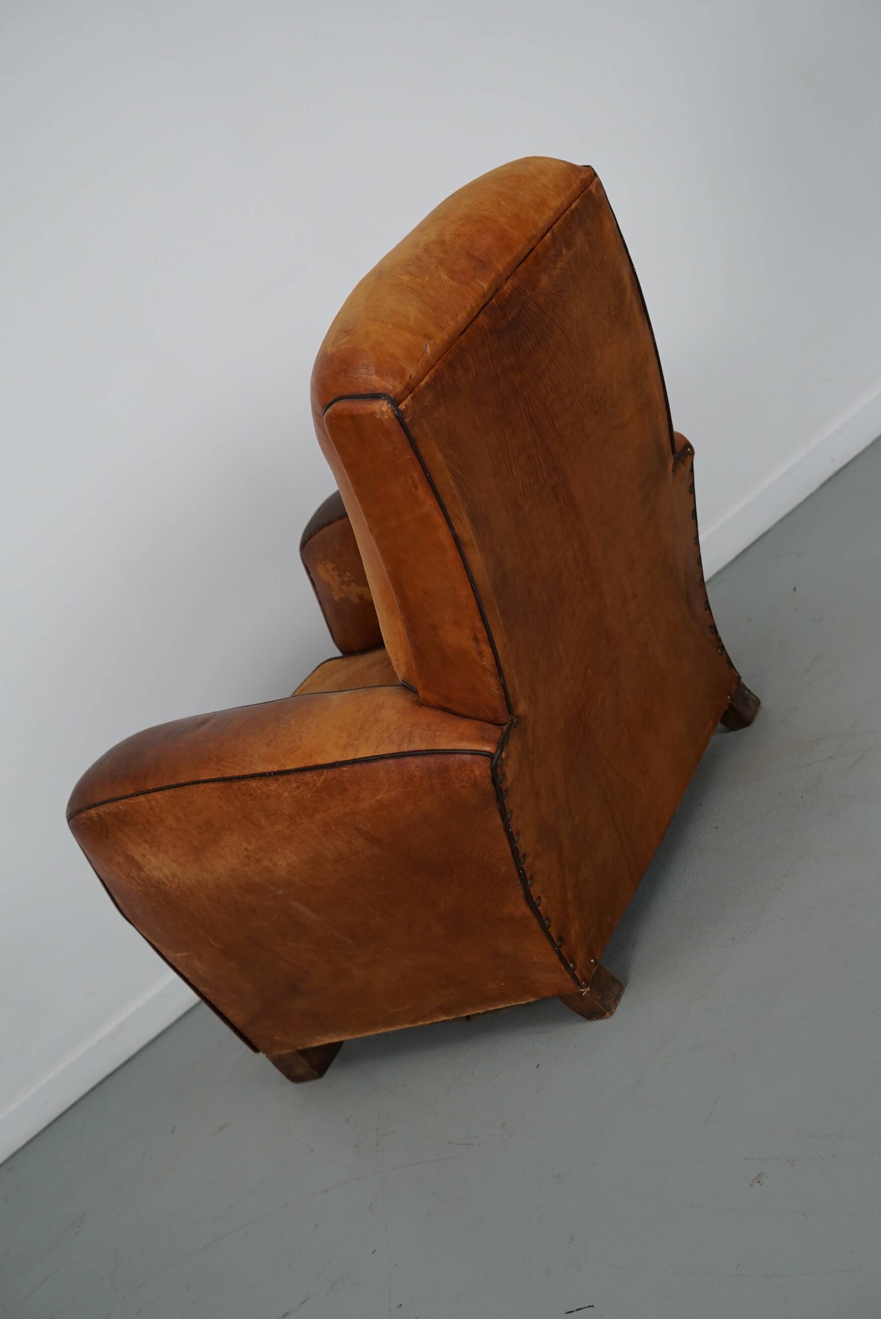 Vintage French Cognac-Colored Leather Club Chair, 1950s