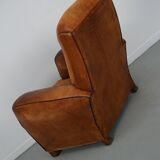 Vintage French Cognac-Colored Leather Club Chair, 1950s