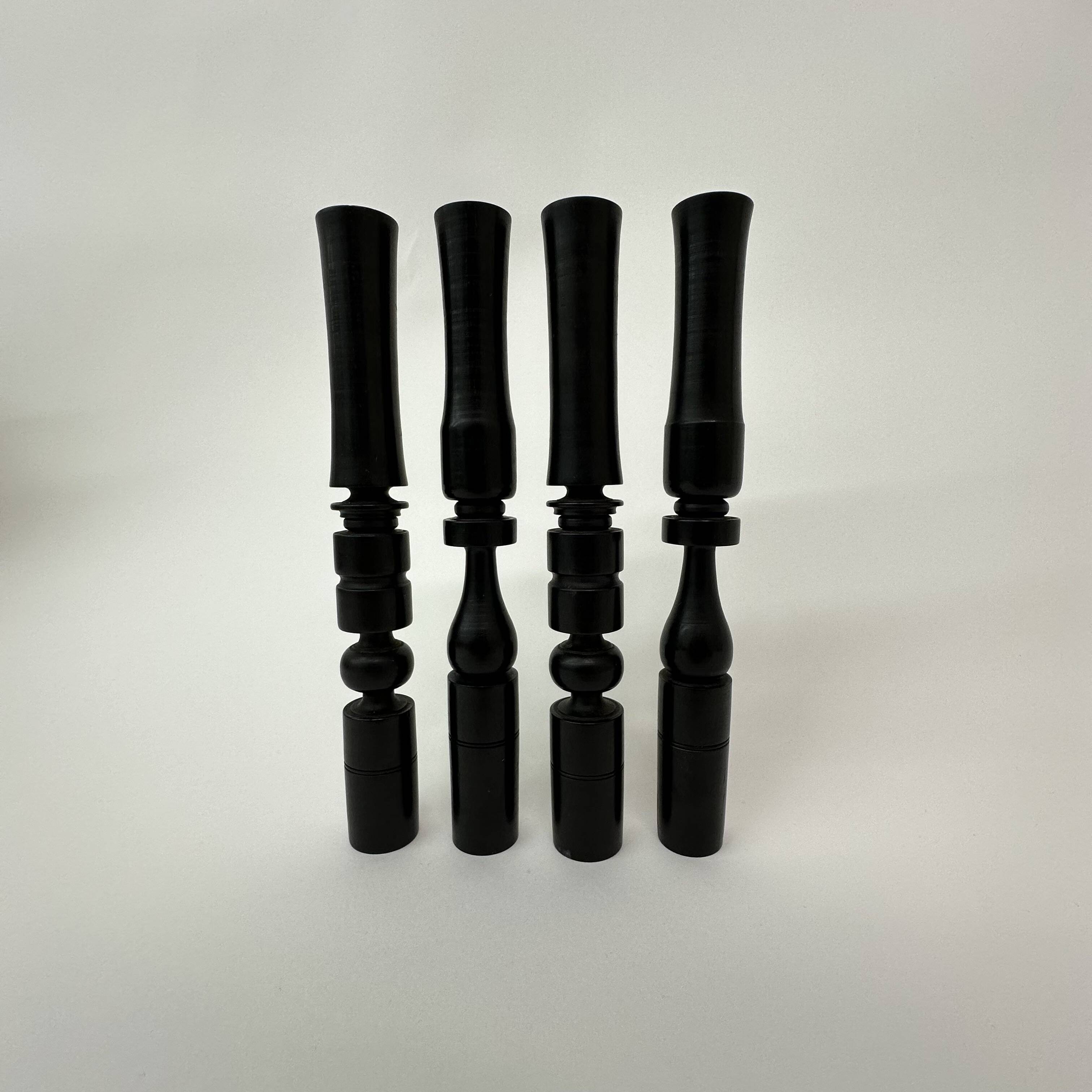 Set of 4 ebony hand turned wooden edwardian candle sticks , 1900’s
