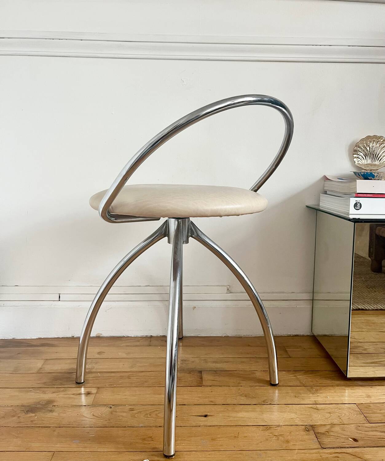 Vintage chrome metal swivel chair
