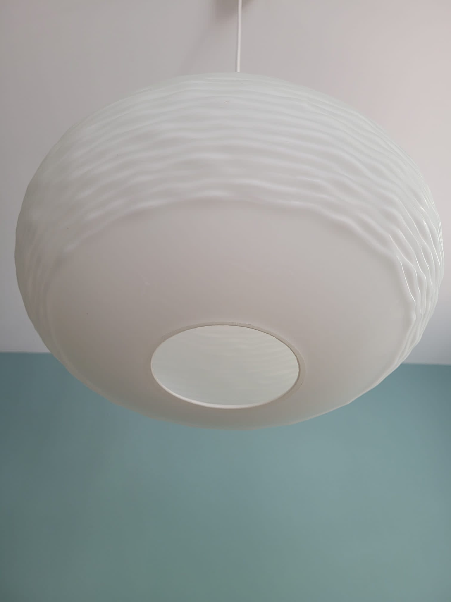 Scandinavian suspension in opaline and teak, 60s