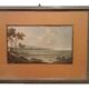 Old watercolour on paper from the early 19th century – landscape with aqueduct