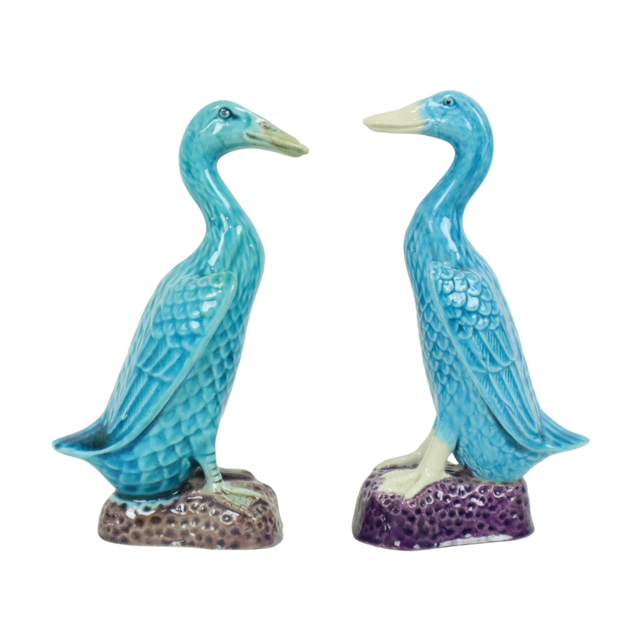 Vintage Duck Figurine Figure Couple Blue Chinese Porcelain