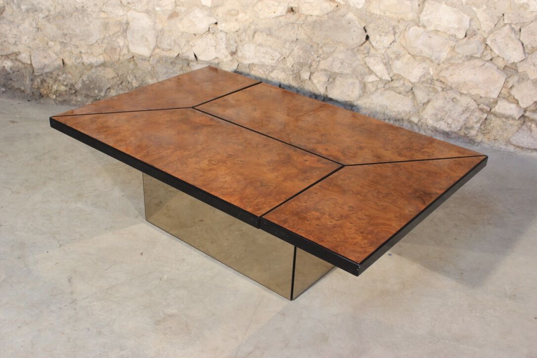 Table in elm magnifying glass by Paul Michel, 1970 Roche Bobois